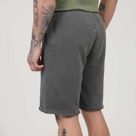 BERMUDA MOLETOM ESTONADA C/ ETIQUETA COURO DG24416 PRETO M