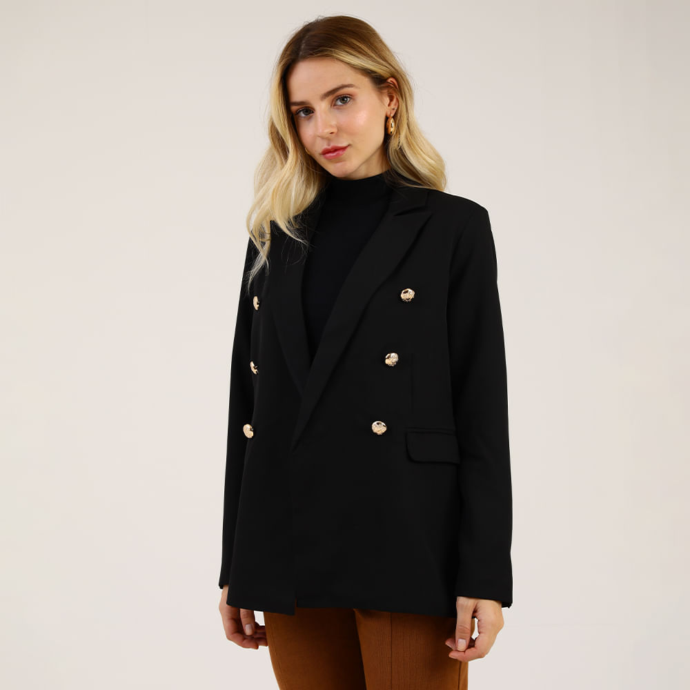 BLAZER ALONGADO BOTAO 410433 PRETO G