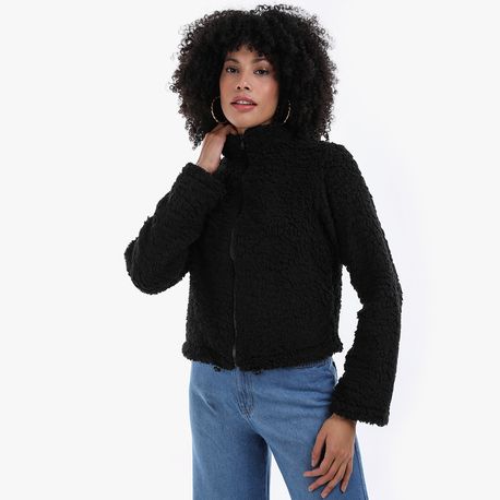 CASACO PELO ZIPER CURTO 702418 PRETO M