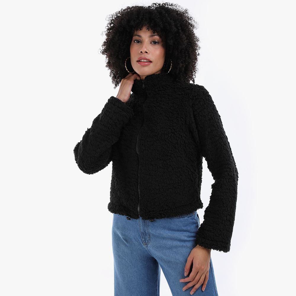 CASACO PELO ZIPER CURTO 702418 PRETO M