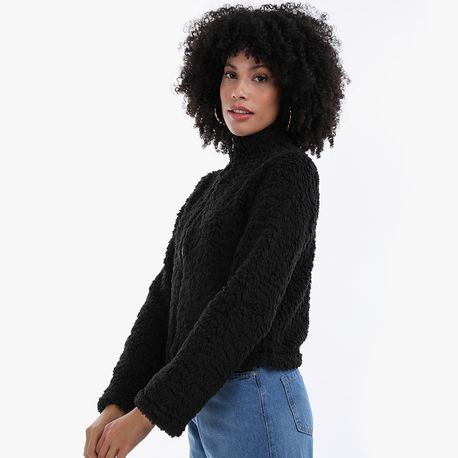 CASACO PELO ZIPER CURTO 702418 PRETO M