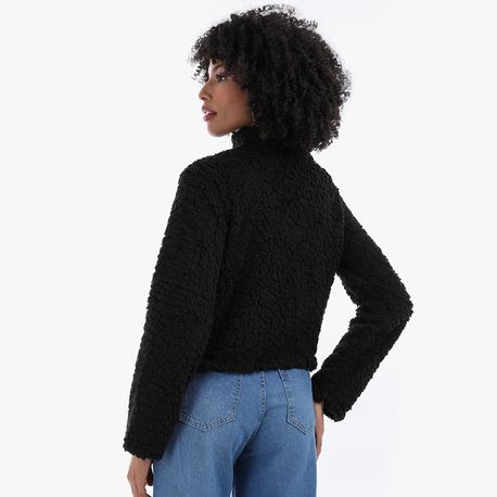 CASACO PELO ZIPER CURTO 702418 PRETO M