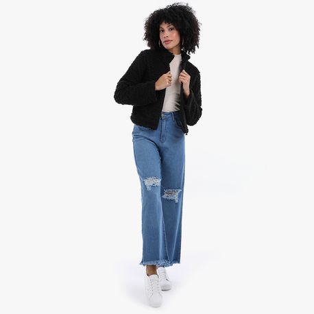 CASACO PELO ZIPER CURTO 702418 PRETO M