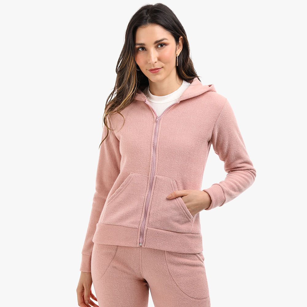MOLETOM ZIPER CAPUZ BUCLE 2337 ROSE P