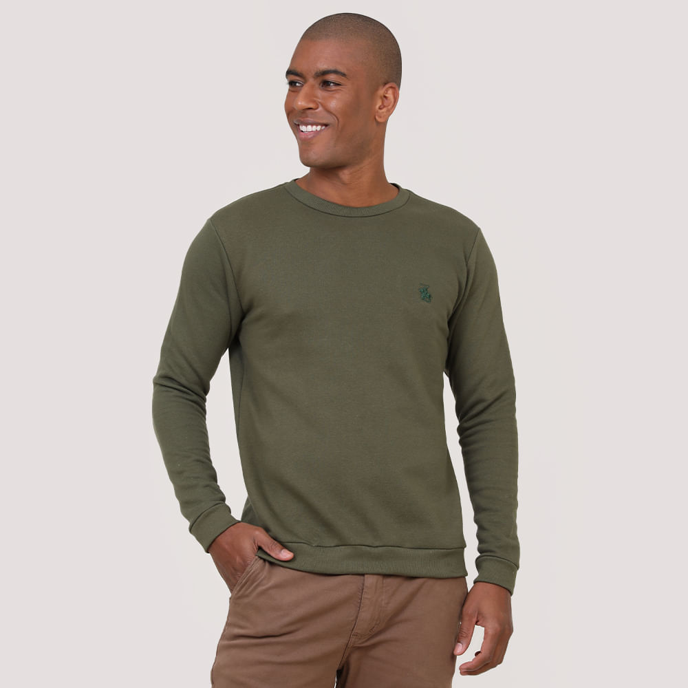 MOLETOM CARECA BASICO  COM BORDADO P6001 MILITAR P