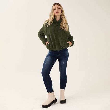 MOLETOM CROPPED CAPUZ PELO 703315 VERDE P