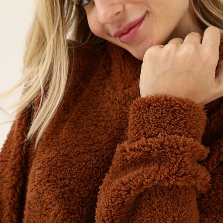 MOLETOM CROPPED CAPUZ PELO 703315 CARAMELO P