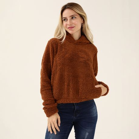 MOLETOM CROPPED CAPUZ PELO 703315 CARAMELO GG