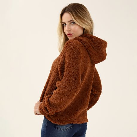 MOLETOM CROPPED CAPUZ PELO 703315 CARAMELO GG