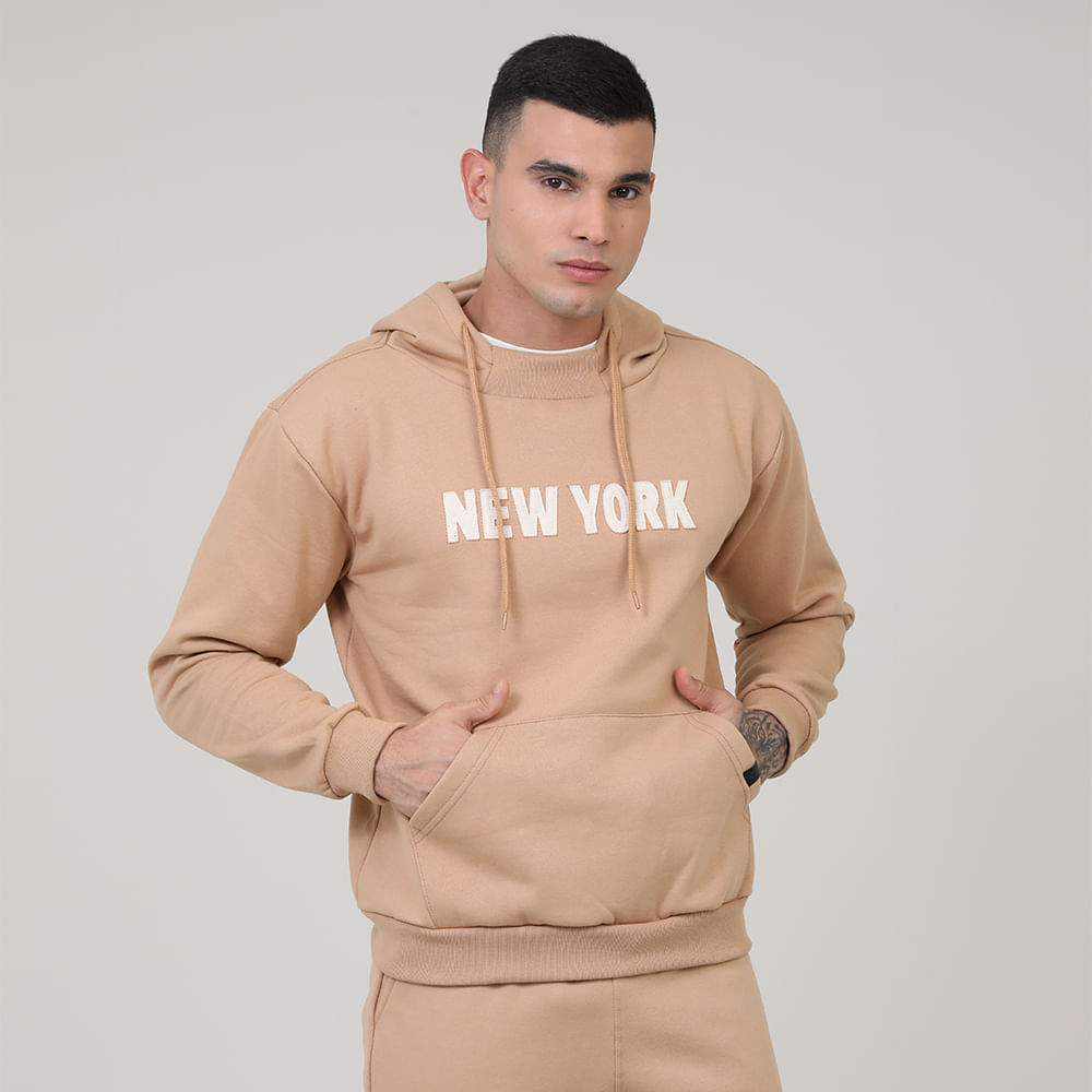 MOLETOM CANGURU C/ CAPUZ "NEW YORK" DG-24816 BEGE G