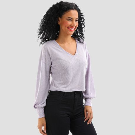 CROPPED ML PUNHO TRICOT 25215 LILAS M