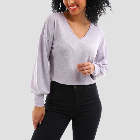 CROPPED ML PUNHO TRICOT 25215 LILAS M