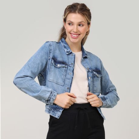 JAQUETA JEANS CURTA BOLSOS E ELAST V18-2065 JEANS CLARO P