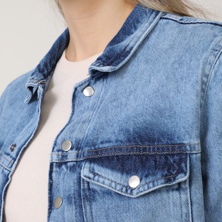 JAQUETA JEANS CURTA BOLSOS E ELAST V18-2065 JEANS CLARO P