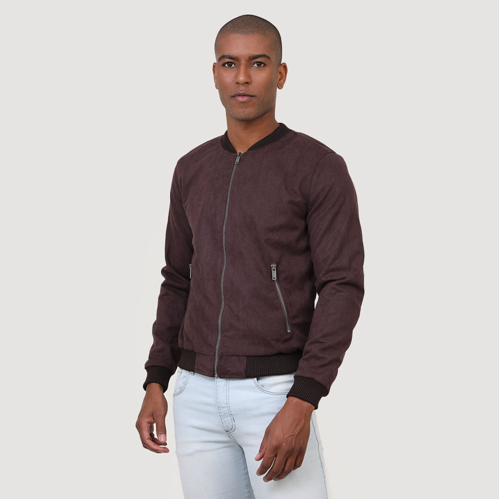 JAQUETA DE SUEDE ABERTA C/ ZIPER ESTILO BOMBER 210388CX-18B MARROM P