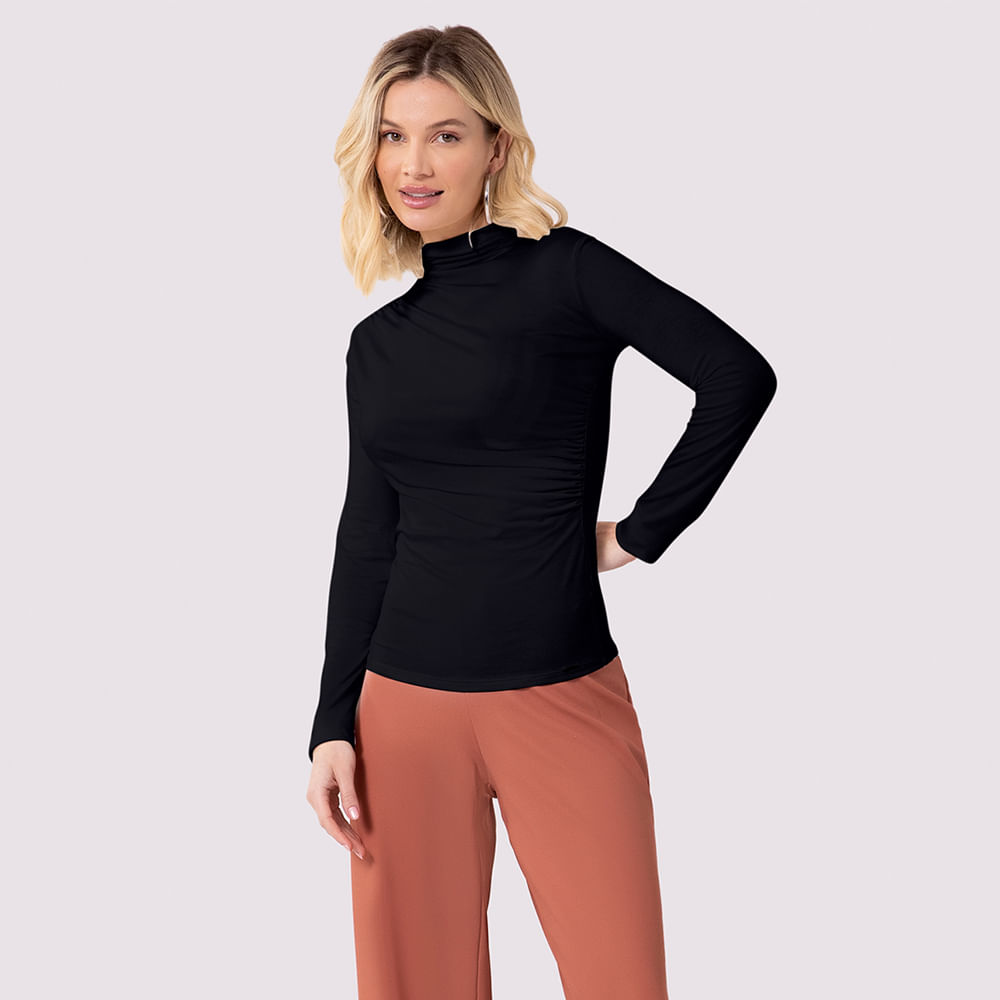 BLUSA ML DRAPEADO BASICA 65214 PRETO P