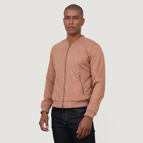 JAQUETA DE SUEDE ABERTA C/ ZIPER ESTILO BOMBER 210388CX-18B BEGE P