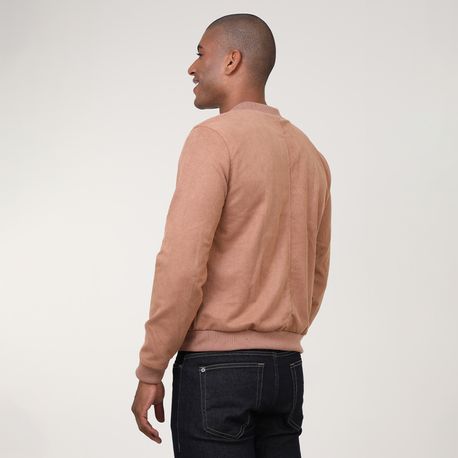 JAQUETA DE SUEDE ABERTA C/ ZIPER ESTILO BOMBER 210388CX-18B BEGE P