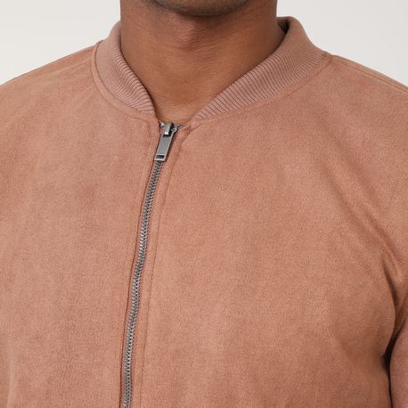 JAQUETA DE SUEDE ABERTA C/ ZIPER ESTILO BOMBER 210388CX-18B BEGE P