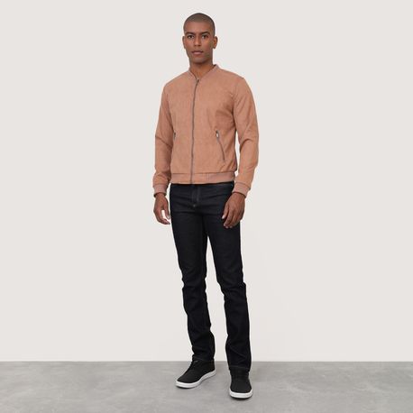 JAQUETA DE SUEDE ABERTA C/ ZIPER ESTILO BOMBER 210388CX-18B BEGE P