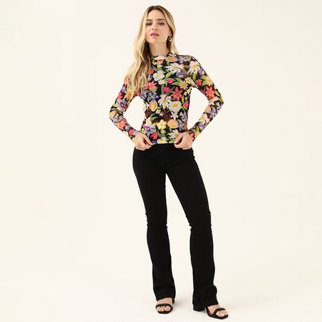 BLUSA ML TULE FLORAL 7514 PRETO P