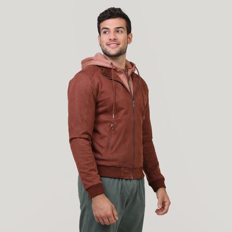 JAQUETA DE SUEDE ABERTA C/ ZIPER E MOLETOM INTERNO C/ CAPUZ 210391CX-18A MARROM P