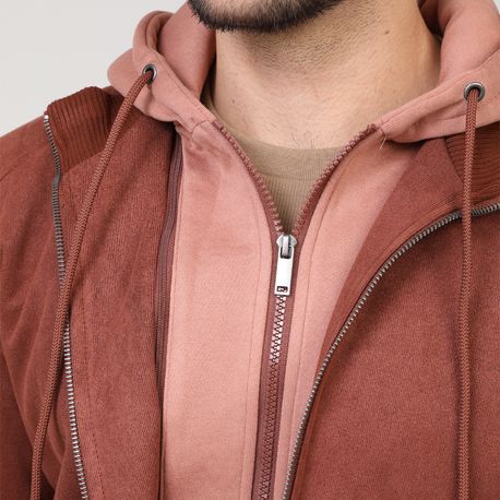 JAQUETA DE SUEDE ABERTA C/ ZIPER E MOLETOM INTERNO C/ CAPUZ 210391CX-18A MARROM P