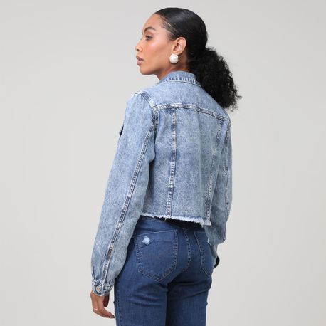 JAQUETA JEANS CLARO APLIQUE STRASS 40418 JEANS CLARO P