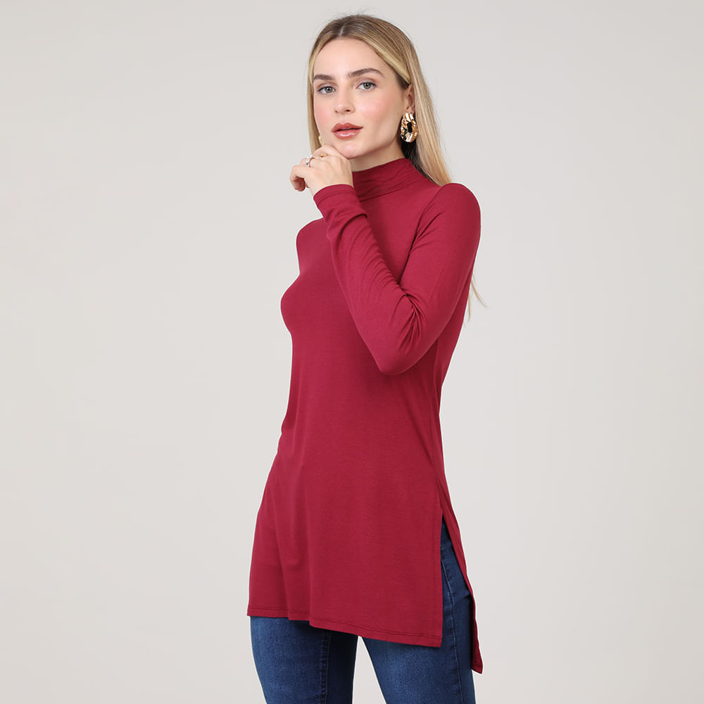 BLUSA ALONGADA GOLA ALTA 72993 VINHO M