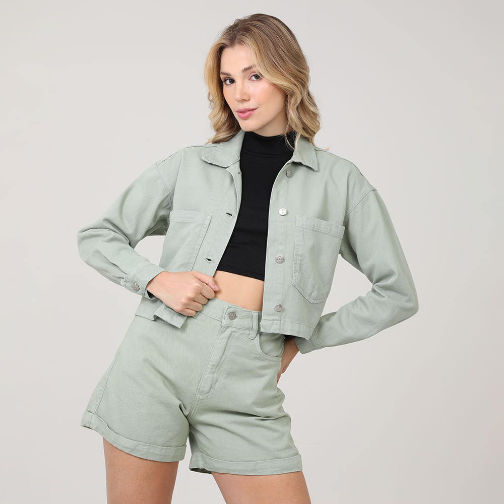 JAQUETA SARJA CROPPED BOLSOS FRT V18-2301 VERDE CLARO P