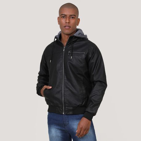 JAQUETA PU C/ CAPUZ MOLETOM PU-100B PRETO P