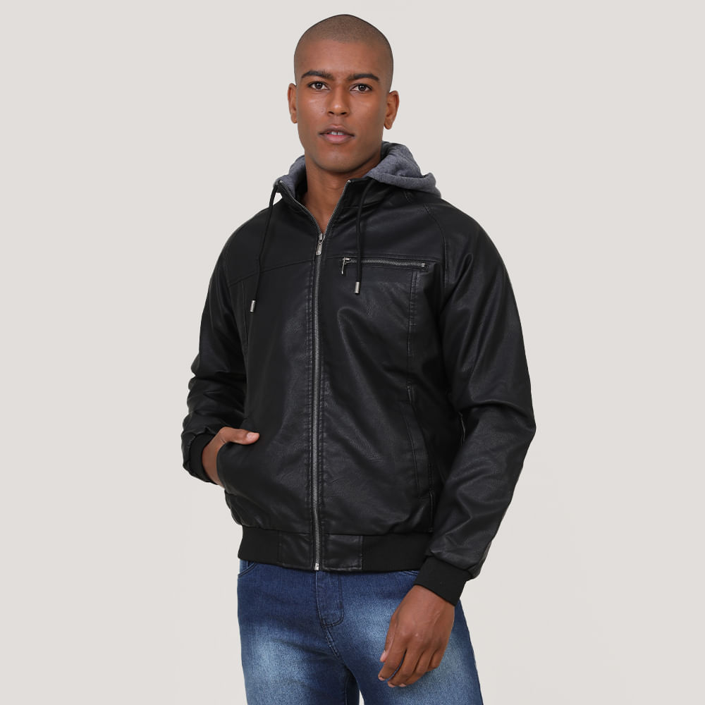 JAQUETA PU C/ CAPUZ MOLETOM PU-100B PRETO P