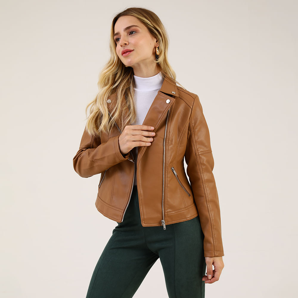 JAQUETA PU BIKER 640447 MARROM P