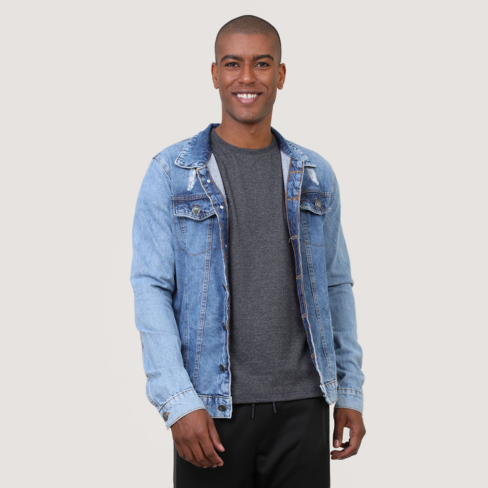 JAQUETA JEANS LAVADA C/ LEAO NAS COSTAS 40580 JEANS P