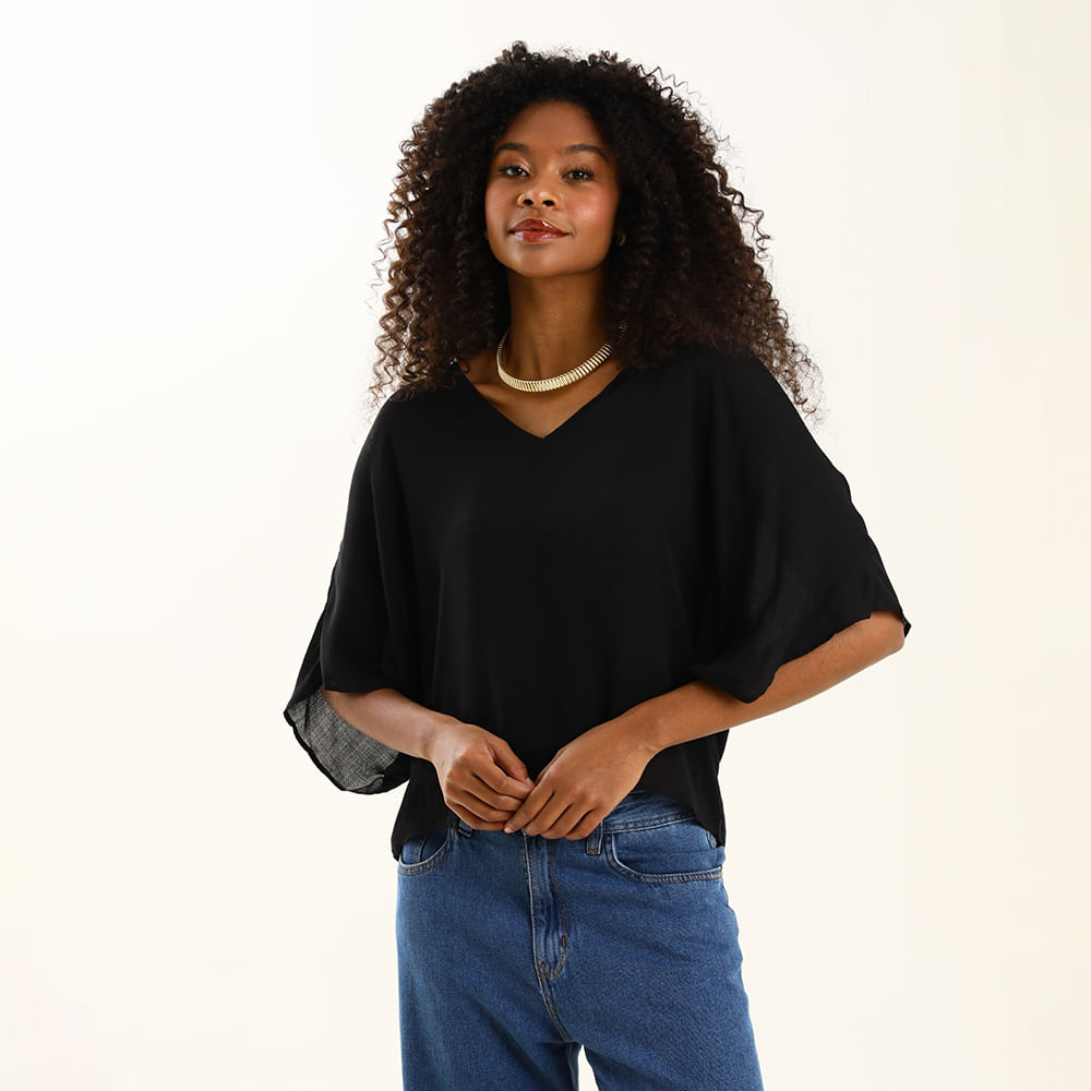 BLUSA AMPLA MC 410826 PRETO P