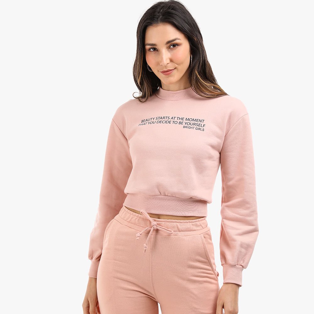 MOLETOM GOLA ALTA BARRA SILK 2255 ROSE G