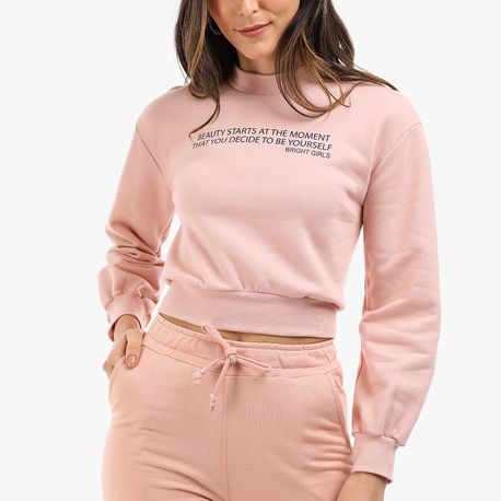 MOLETOM GOLA ALTA BARRA SILK 2255 ROSE G