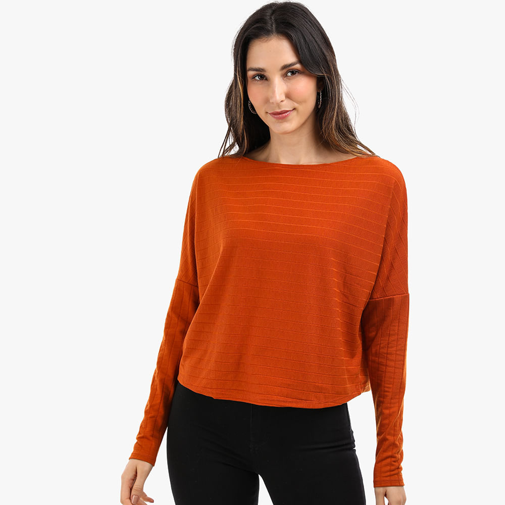 BLUSA MORCEGO 3/4 CANELADO LARGO 6302345 TELHA P