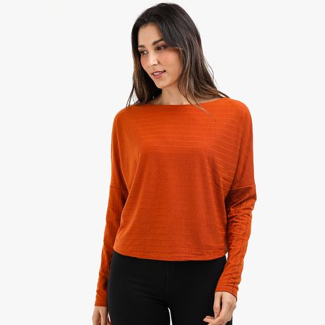 BLUSA MORCEGO 3/4 CANELADO LARGO 6302345 TELHA P