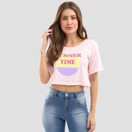 T SHIRT CROPPED SUMMER TIME 9085 ROSE GG