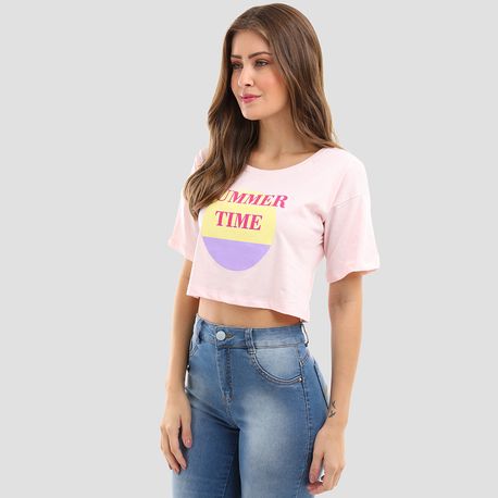 T SHIRT CROPPED SUMMER TIME 9085 ROSE GG