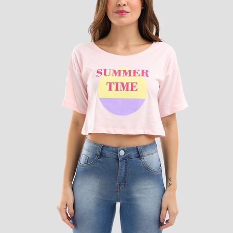 T SHIRT CROPPED SUMMER TIME 9085 ROSE GG