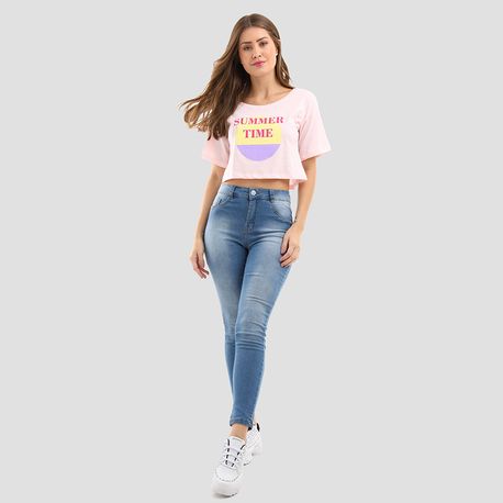 T SHIRT CROPPED SUMMER TIME 9085 ROSE GG