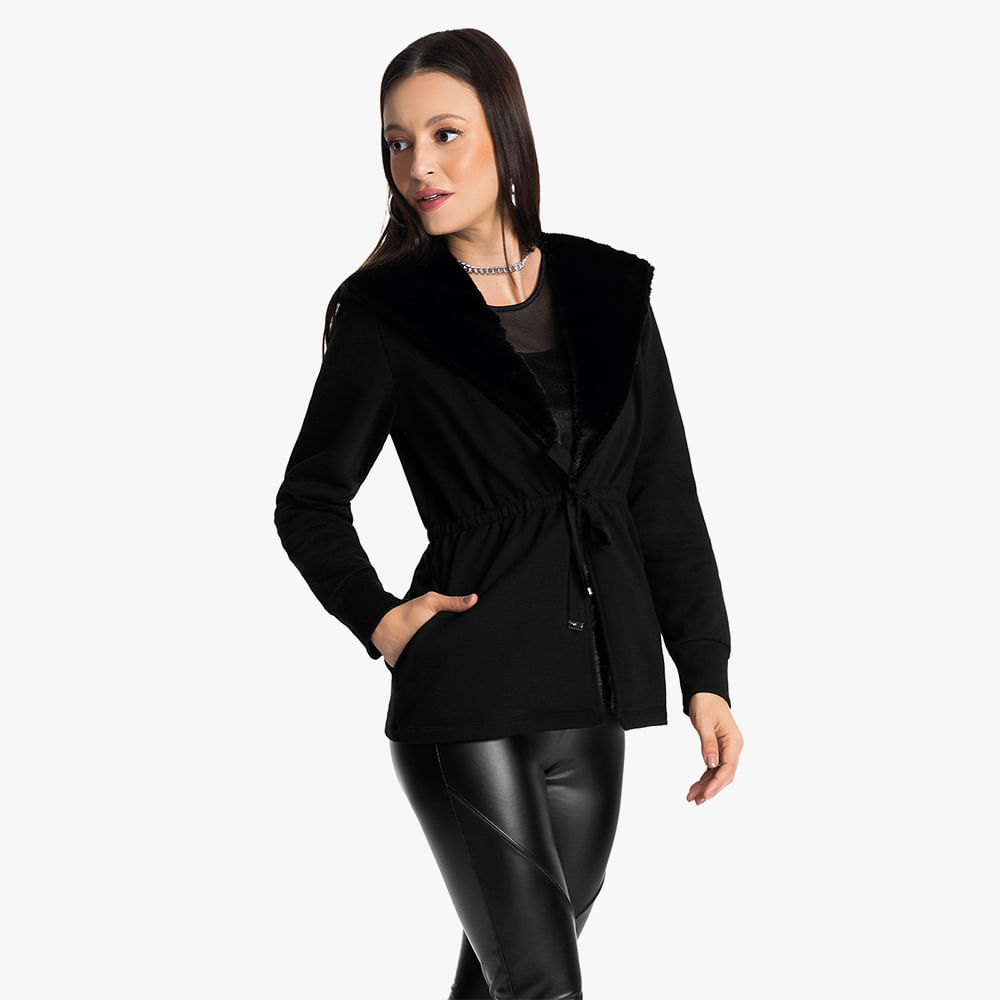 PARKA MOLETOM PELO GOLA 616475 PRETO P