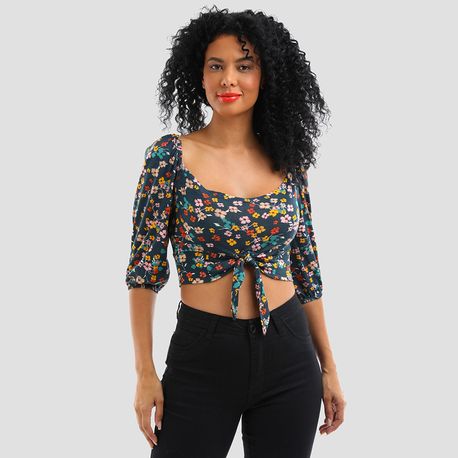 CROPPED NO PALA 3/4 EST FLORAL 25095 MARINHO P