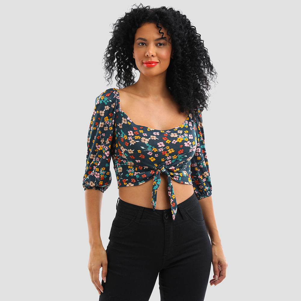 CROPPED NO PALA 3/4 EST FLORAL 25095 MARINHO P