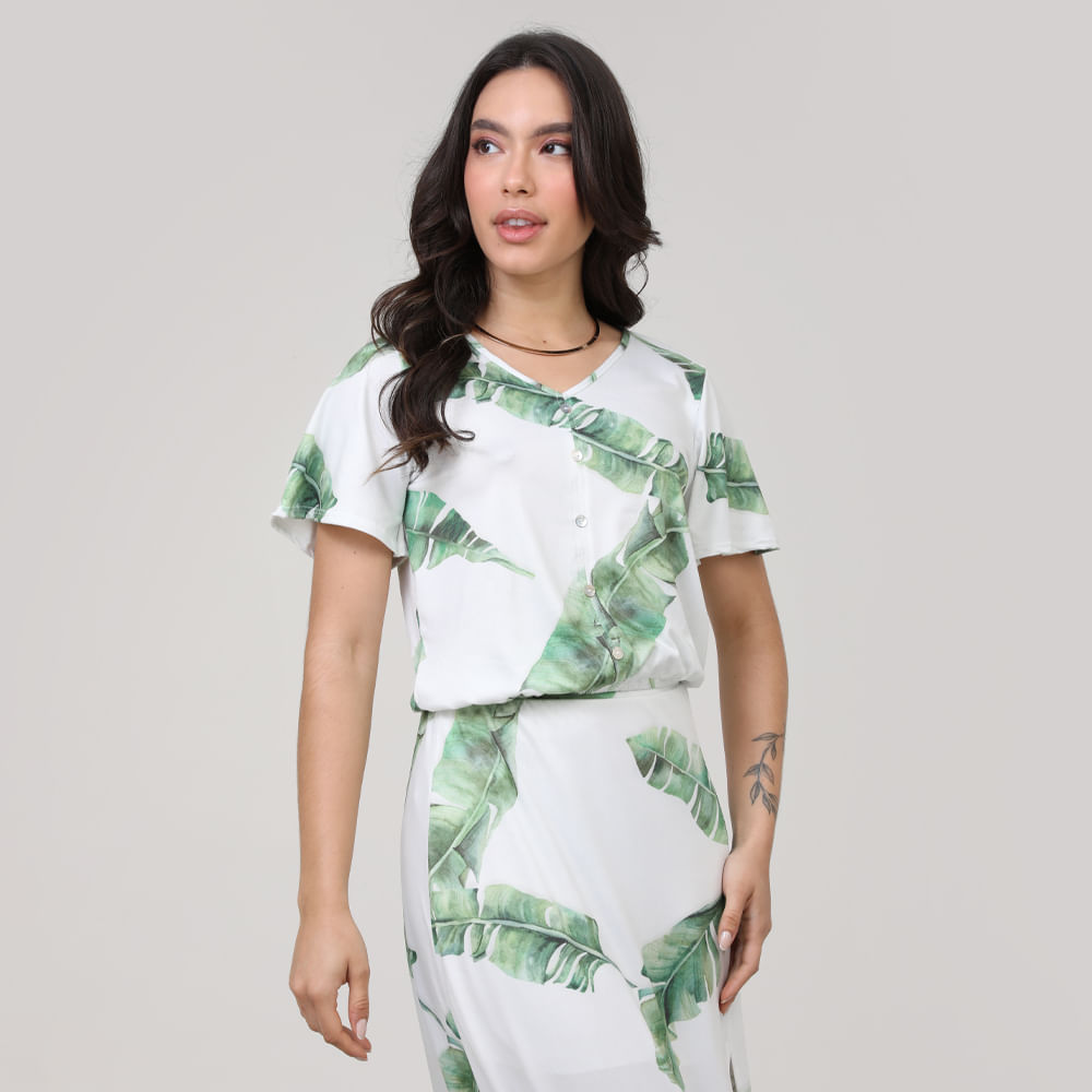BLUSA MC TP FOLHAGEM BOTAO 616562 OFF WHITE P