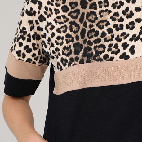 BLUSA MC ESTAMPA ONCA COM RECORTE 210889 PRETO P