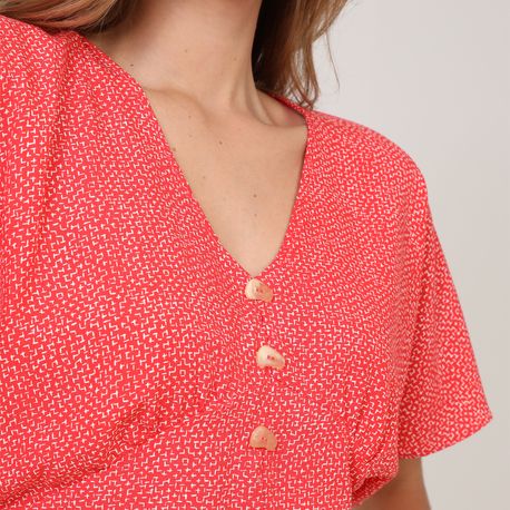 BLUSA TP CROPPED LASTEX BOTAO POA 45526 VERMELHO P