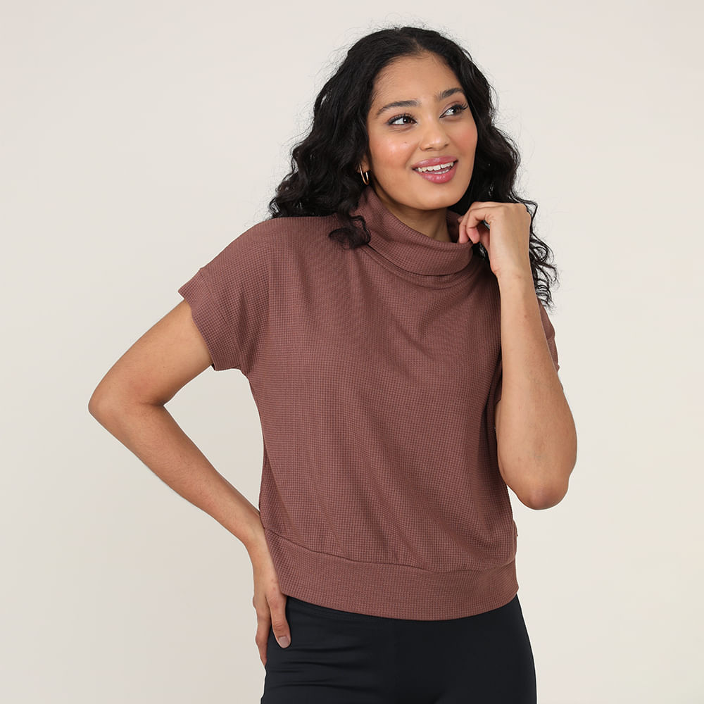 BLUSA MC GOLA ALTA WAFLE 231041 MARROM P